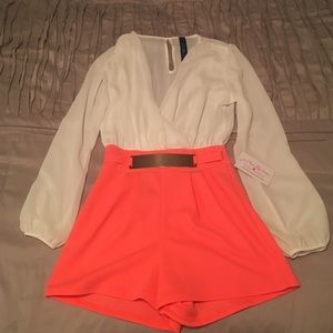 White and coral romper