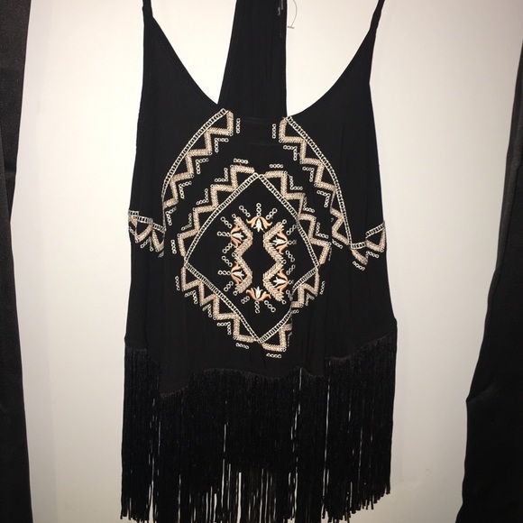 Love culture embroidered fringe tank top