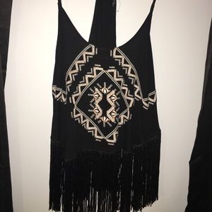 Love culture embroidered fringe tank top
