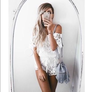 White Crochet Off the Shoulder Romper