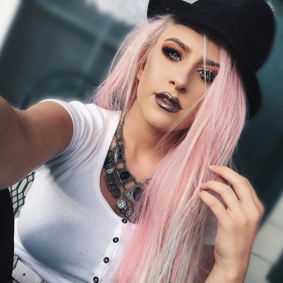 pastel pink blonde synthetic lace front wig 24"