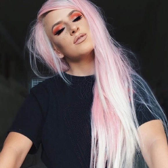 pastel pink blonde synthetic lace front wig 24\