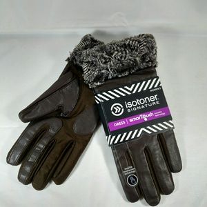 Isotoner Brown leather Dress Gloves fits like M