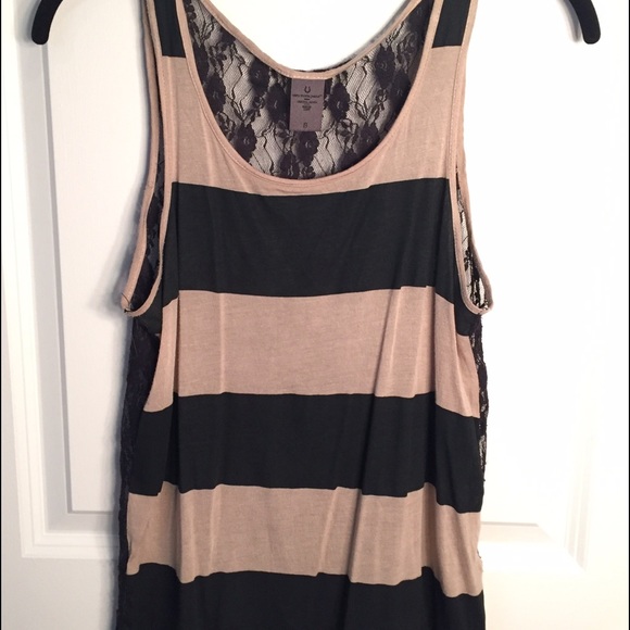 striped shirt with see through black lace back