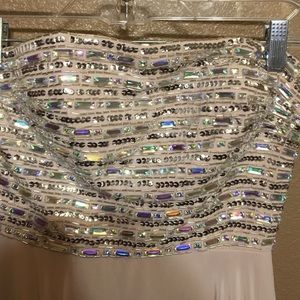 Strapless peach pink beaded Xscape dress