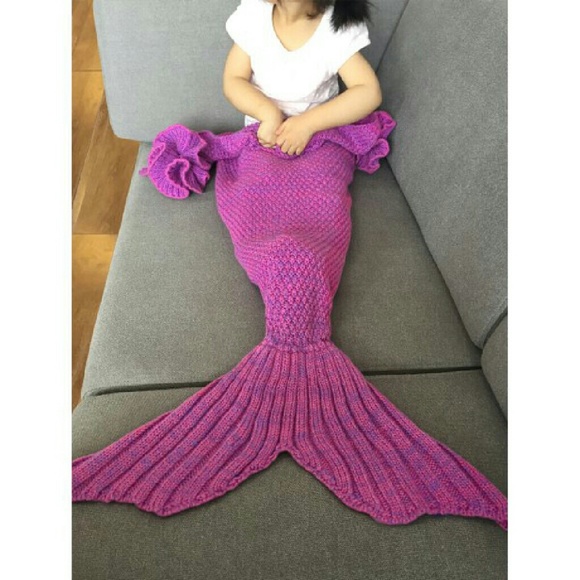 Pink Knitted Mermaid Blanket for Kids