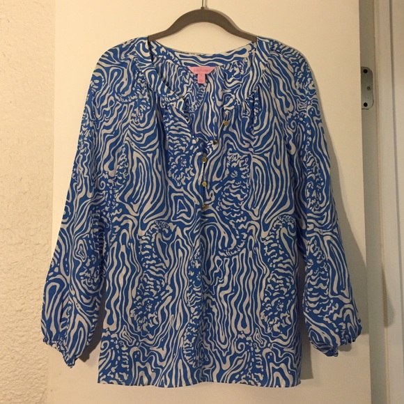 Lilly Pulitzer blue and white silk top