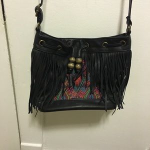 Black fringe/pattered purse