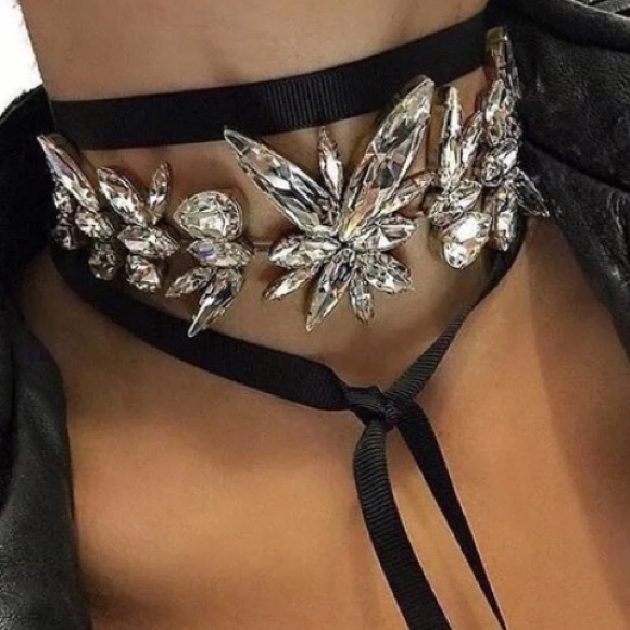 Rhinestone and ribbon choker duo