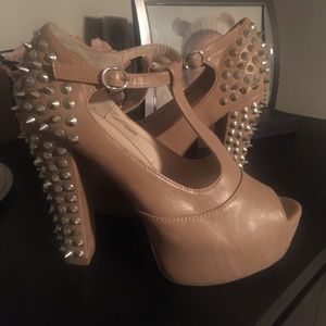 Nude Studded Platform Heels