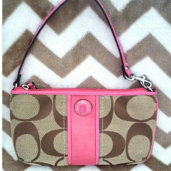Coach Signature Stripe Large Zip Wristlet Pink