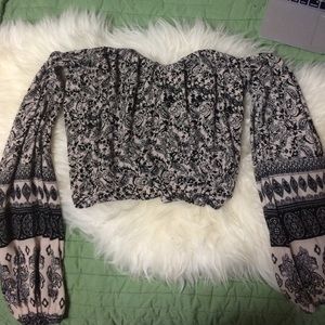 Off the Shoulder Patterned Blouse