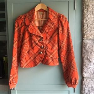 VGUC Anthropologie Orange Plaid Jacket. Sz 2