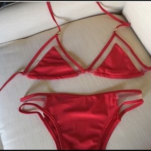 Red mesh bikini
