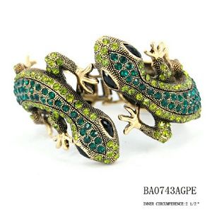 Green Gecko Hinged Bangle with Austrian Crystals