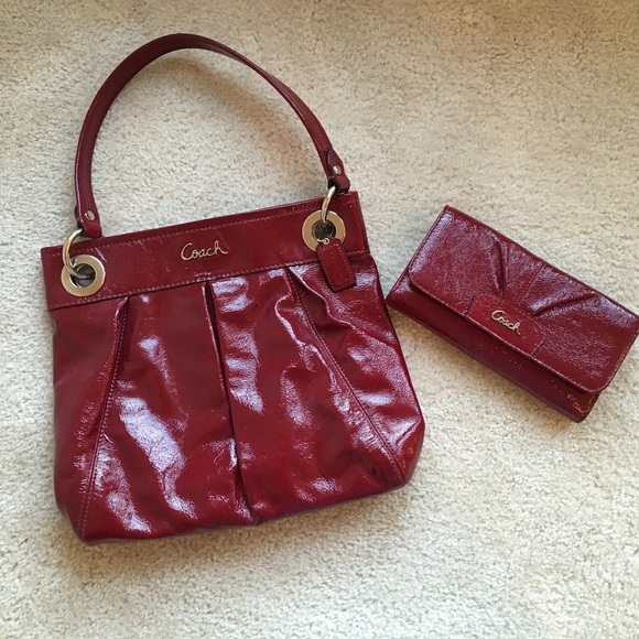 Coach Red Patent Leather Purse and Matching Wallet