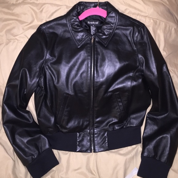 bebe Women's Genuine Black Leather Jacket Sz M NWT