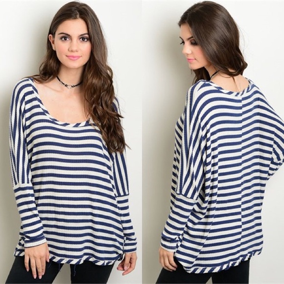 Navy/Ivory Striped Oversized Dolman