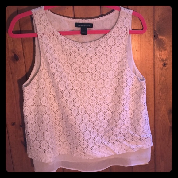 Banana Republic  Lace top over sheer silver grey