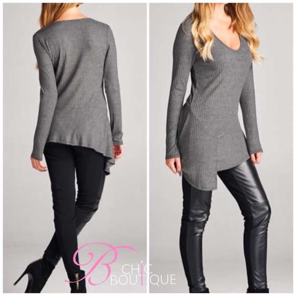✳️SALE✳️Gray Ribbed Long Sleeve Top - Picture 2 of 4