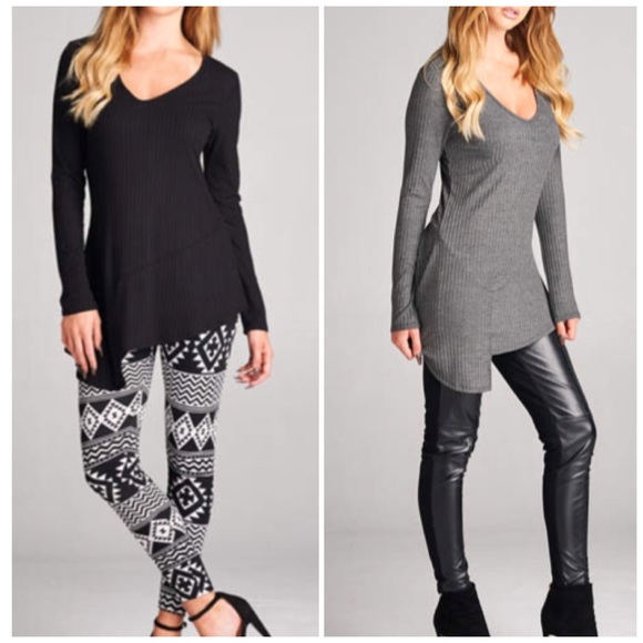 ✳️SALE✳️Gray Ribbed Long Sleeve Top - Picture 3 of 4