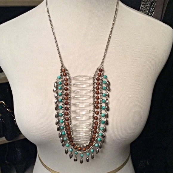 Statement Necklace - Glass, Metal and Wooden Beads