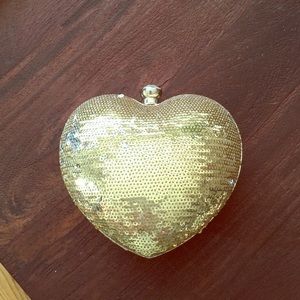 Heart Shaped Gold Sequin Clutch/Shoulder Bag.