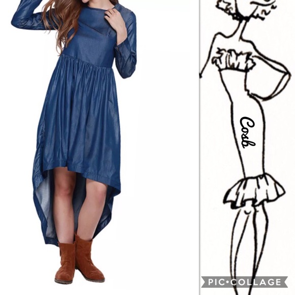 1 Left! Denim High Low Dress - Picture 2 of 4
