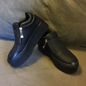 NWB Black Platform Woven Slip-ons