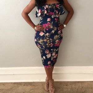 Asos navy flower midi dress