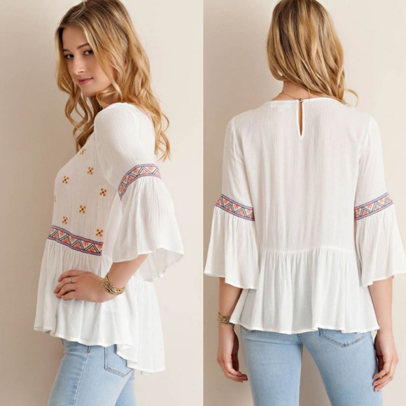 ‼️LAST ONE‼️Bell Sleeve Babydoll with Embroidery - Picture 2 of 4