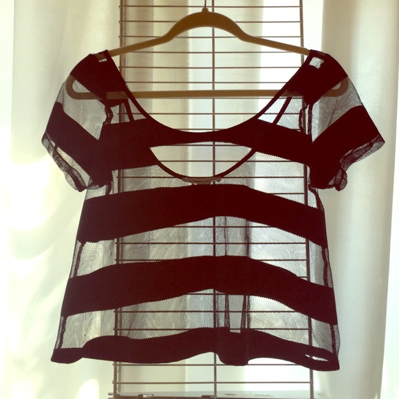 Black striped mesh crop top!!