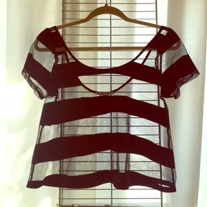 Black striped mesh crop top!!