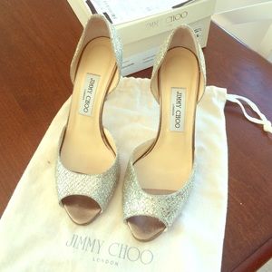 Jimmy Choo Logan glitter D'orsay Heels 38.5