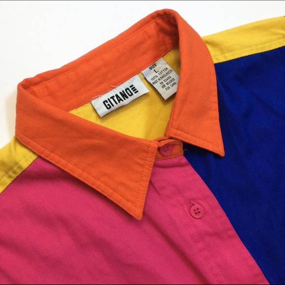 Vintage Color block Button Up Top