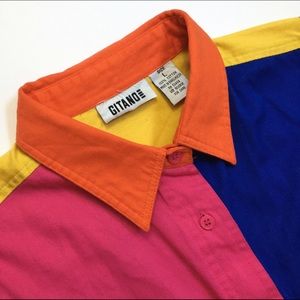 Vintage Color block Button Up Top