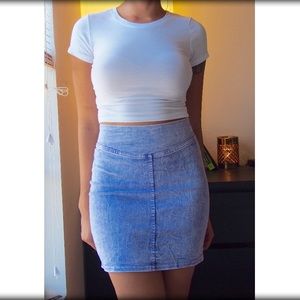 High Waisted Fitted Denim Pencil Skirt