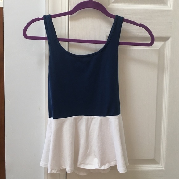 Blue and white peplum top