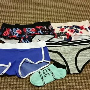 VS PINK LOGO BOYSHORTS, panty, and pair of socks