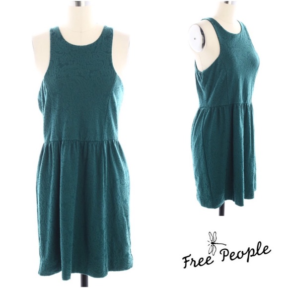 Free People Green Textured Fit & Flare Dress