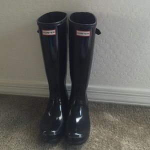 Hunter Adjustable Back Gloss Rain Boot SZ 6