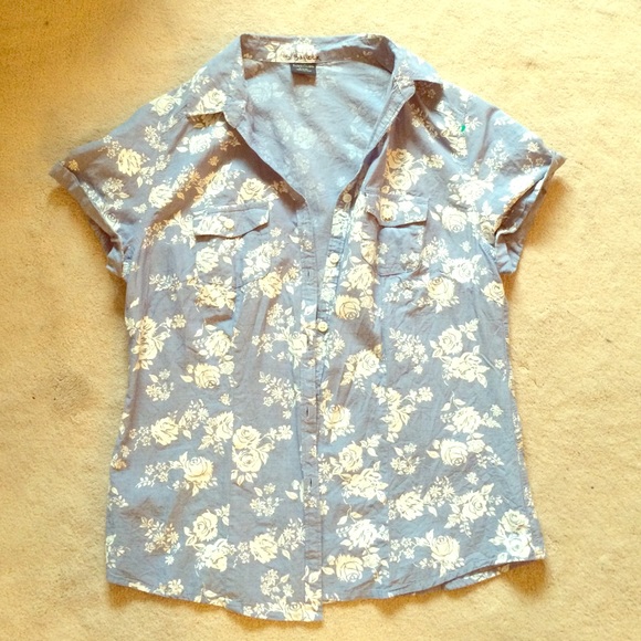 Blue button up with flower print