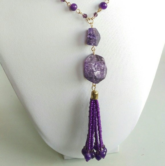Long necklace with amethyst and tassel
