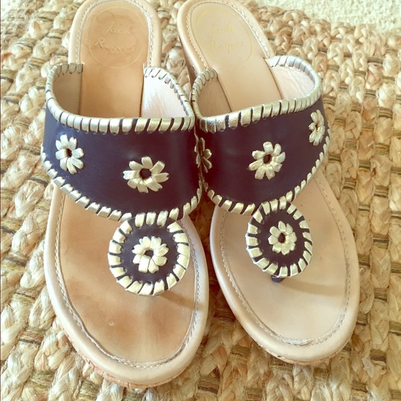 Navy Jack Rogers wedge heel