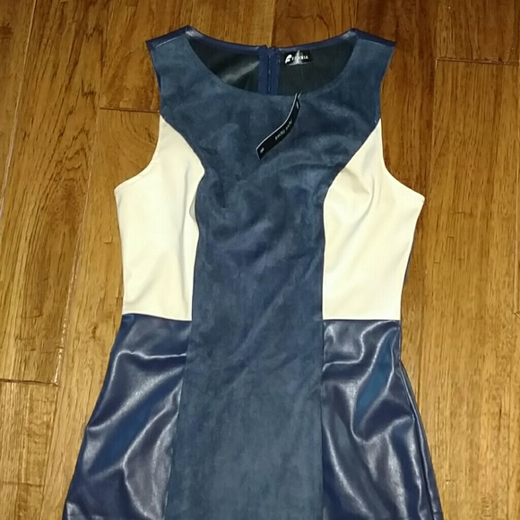 SALE 🎈Blue Vegan Suede & Leather Dress - Picture 3 of 6