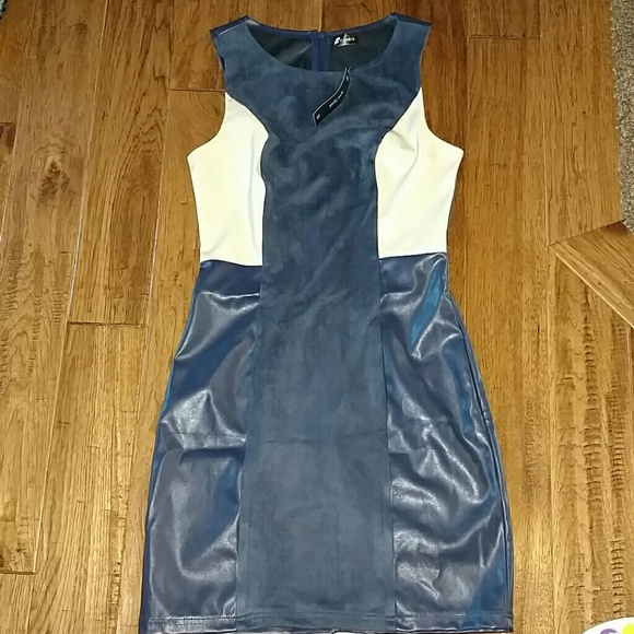 SALE 🎈Blue Vegan Suede & Leather Dress - Picture 4 of 6