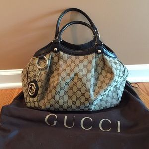 Authentic Gucci Canvas and Brown Leather Handbag