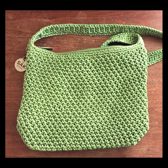 Green crochet handbag