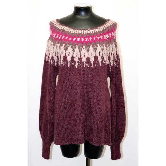 Free People Sweater Baltic Fair Boat Neck Berry