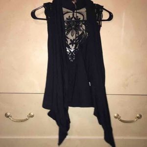 Black High Lo Vest w/ Lace Insert on back